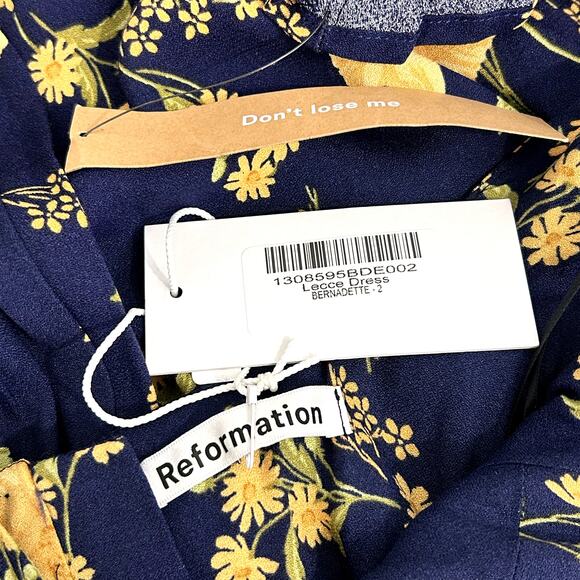 NWT Reformation Lecce MaxiDress Size 2 in Bernadette Navy and Yellow Floral Prom - Picture 8 of 10